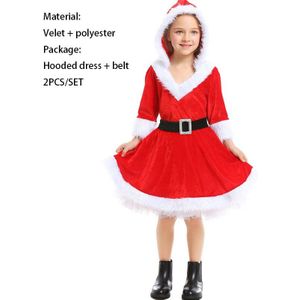 Baby Meisje Kerst Kerstman Cosplay Kerst Kostuum Pak Kids Newyear Kinderkleding Hooded Jurk + Riem 2 Stuks set