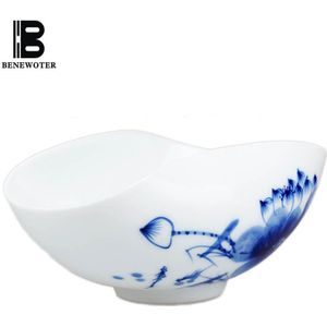 Jingdezhen Lotus Geschilderd Chahe Thee Belasting Piattino Blauw en Wit Keramiek Porselein Kung Fu Thee Accessoires Cha Hij