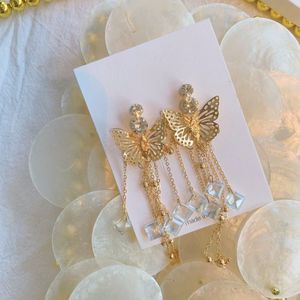 Mengjiqiao Koreaanse Metalen Vlinder Crystal Lange Tassel Oorbellen Voor Meisjes Vrouwen Party Pendientes Sieraden