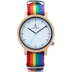 Alk Vision Pride Regenboog Top Hout Horloges Vrouwen Mens Houten Horloge Canvas Lgbt Strap Casual Horloge