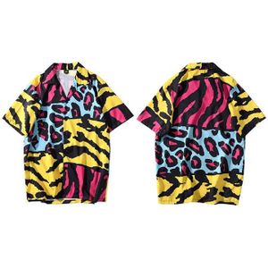 Hip Hop Shirt Streetwear Mannen Hawaiian Shirt Animal Huidskleur Blok Harajuku Strand Overhemd Hiphop Shirts Zomer Korte Mouw