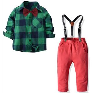 Mode Jongens Casual Kleding Lange Mouwen Bowtie Rooster Shirt Tops + Jarretel Broek 2 Stuks Gentleman Kinderen Feestjurk Set