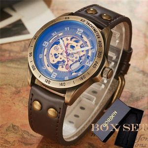 Top Mens Self-Wind Mechanische Horloges Voor Mannen Retro Automatic Skeleton Steampunk Leather Mechanische Horloges Luxe