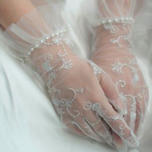 Originele Parel Bruids Handschoenen Kant Bruid Bruiloft Handschoenen Mesh Bruiloft Handschoenen Voor Bruid Witte Handschoenen