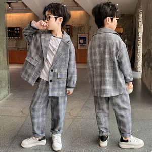 Jongens En Najaar Blazer En Broek Leisure Suit 2022 Kinderen Plaid Set Knappe Mode Kinderen Pak Twee stuk Set