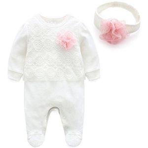 Prinses Pasgeboren Baby Meisje Kleding Kant Bloemen Jumpsuit & Hoofdband 2 Stuk Meisjes Kleding Set Baby Lente Romper