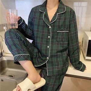 Herfst Toevallige Thuis Set Vrouwen Pyjama Set Pocket Plaid Nachtkleding 2 Delige Set Revers Kraag Shirts Broek Lounge Wear Homewear y141