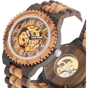 Houten Automatische Horloges Mechanische Horloges Mannen Arabische Cijfers Royal Volledige Hout Band Horloges Houten Horloge Klok Luxe reloj