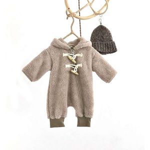 Herfst Winter Jongens En Meisjes Regelmatige Koreaanse Stijl Katoen Kinderen Romper Warm, Hooded Kraag, lange Mouwen Rits, Effen Kleur