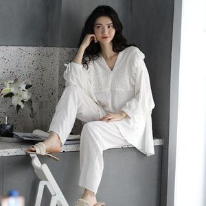 Dames Lente En Herfst Lange Mouwen Tweedelige Losse Pyjama Pak Simulatie Zijde Koreaanse Dunne Ijs Zijde Thuis dienst Nachtkleding
