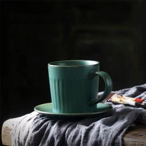 Europese Retro Koffie Melk Cup Set Donker Groen Licht Luxe Porselein Afternoon Tea Cup Met Handvat Huishouden Drinkware