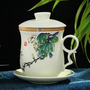 Houmaid Drinkware Chinese keramische theekopje en schotel set met deksel filter cup porselein theekopje set van Jingdezhen
