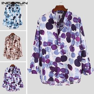 INCERUN Mannen Shirt Stip Lange Mouw Katoen Linnen Retro Blouse Casual Streetwear Hawaiian Henley Shirts Mannen Herfst