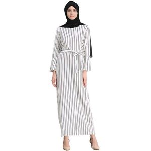 Moslim Streep Lange Maxi Hijab Arabische Jurk Dubai Abaya Gewaad Toga Kimono Jubah Ramadan Arabische Islamitische Kleding Kaftan Yukata
