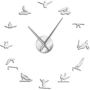 Oversized Mens 3D Diy Wandklok Artistieke Gymnastiek Lange Handen Voor Atleet Sportsman Zelfklevende Acryl Klok Horloge