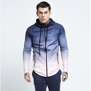 Gradiënt Kleur Gym Sport Capuchon Mannen Wandelen Running Hoodies Rits Workout Training Sweatshirt Jogger Vest Trainingspak