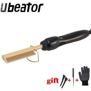 Goud Haar Kam Snelle Smoothing Elektrische Stijltang Borstel Keramische Verwarming Temperatuur