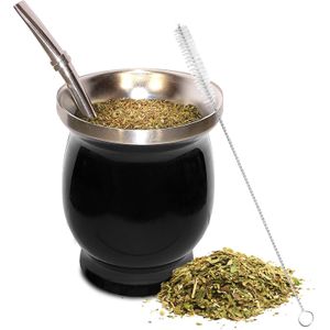 Yerba Mate Natuurlijke Kalebas/Thee Cup Set 8 Gram Bombillas Yerba Mate Stro, Borstel, roestvrij Staal, Dubbelwandige, Makkelijk Schoon