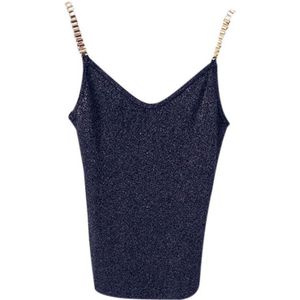 Vrouwen Mouwloze Tank Tops Sexy Vrouwelijke V-hals Gebreide Hemdje Club Meisjes Spaghetti Metalen Band Camis Dunne Shiny Glitter Bling 2