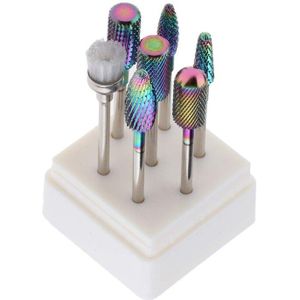 7Pcs Tungsten Staal Carbide Nail Drill Bits Set Box Manicure Machine Accessoires Frees Elektrische Nagelvijl Regenboog Bit