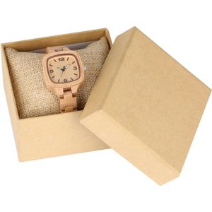 Luxe Maple Hout Dameshorloge Vierkante Wijzerplaat Volledige Houten Bangle Horloges Creatieve Uurwerk Voor Vriendin/Vrouw