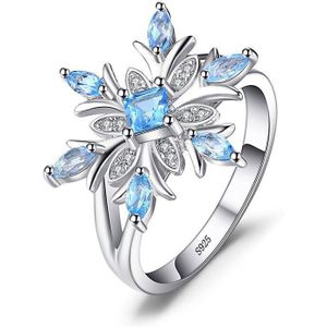 Zn Mode Blauwe Zirkoon Bloem Ringen Voor Vrouwen Elegante Chic Sneeuwvlok Ringen Met Steen Kerst Sieraden Voor Vrouwen
