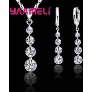 925 Sterling Zilveren Bruids Sieraden Set Dames Vrouwen Kwastje Cubic Zirkoon Hanger Ketting Oorbellen Sets Huwelijkscadeau