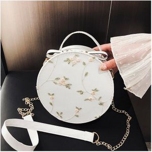 Sweet Lace Ronde Handtassen Pu Leer Vrouwen Crossbody Tassen Vrouwelijke Kleine Verse Bloem Ketting Schouder Wit