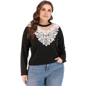 Vrouwen Herfst Ronde Hals Lange Mouw Kant Gehaakte Stiksels T-shirt Europese En Amerikaanse Plus Size Top Voor Zwangere vrouw