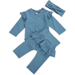 Lente Herfst 3 Stuks Baby Baby Meisje Kleding Lange Mouw Bodysuits + Ruche Broek + Knoop Hoofdband Outfits Set