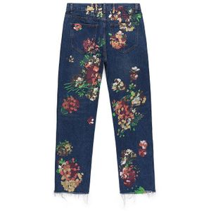 Iefb High Street Inkt Splash Bloem Patroon Veinge Denim Jeans 2022 Casual Raw Cut Lange Broek Niche Broek 9A1183