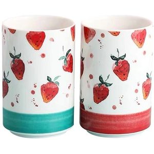 Desktop Puin Opslag Jar Aardbei Patroon Borstel Pen Opslag Houder Make Wattenstaafje Opbergdoos Keramische Craft Decor