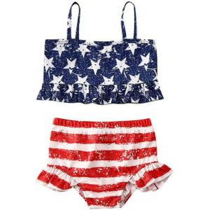 Peuter Baby Meisjes Amerikaanse Vlag Badpak Sterren Streep Bikini Set Ruche Hoge Taille Badpak 2 Stuks Badmode