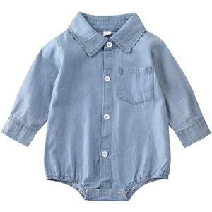 Pasgeboren Baby Jongen Meisje Denim Romper Playsuit Outfit Set Kleren Leuke Lange Mouwen Baby Kleding Rompertjes