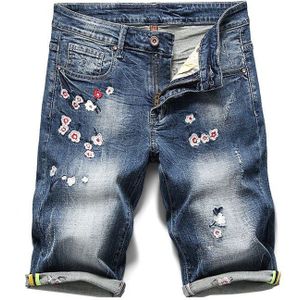 Kstun Zomer Mannen Denim Shorts Borduurwerk Bloem Mode Casual Slim Fit Elastische Jeans Korte Mannelijke Kleding broek