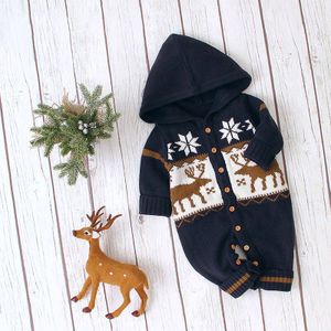 0-24M Kerst Pasgeboren Kid Baby Boy Meisje Kleding Winter Warm Gebreide Trui Lange Mouwen Hooded Elanden Romper leuke Xmas Outfit