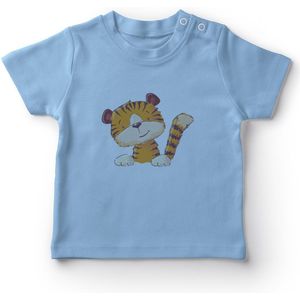 Angemiel Baby Lachend Tijger Baby Boy T-shirt Blauw