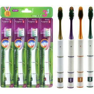 4 stks/set Bamboe Houtskool Tandenborstel Medium Hard Heads Dental Tanden Tandenborstel Ultra Whitening voor Volwassen Familie