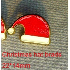 50 stuks 22*14mm Kerstman Hoed Scrapbooking Brads Kerstcadeaus Doos Papier Ambachten Fotoalbum Wrap Decoratie