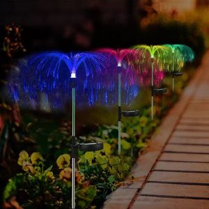 Kleurrijke Led Kwallen Licht Solar Outdoor Gazon Licht Grond Plug Glasvezel Kwallen Lantaarn Landschap Tuin Decoratie