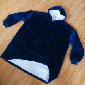Pluche Coral Fleece Sherpa TV Deken Sweatshirt met Mouwen Zachte Warme Thuis Outdoor Pocket Hoodie Volwassen Winter Hooded Dekens