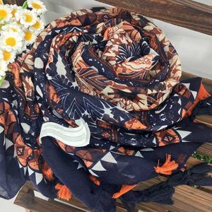 Marte & Joven Etnische Stijl Bloemen Printing Oranje Sjaal Pashmina Mode Herfst/Winter Oversized Zachte Sjaals & Wraps met kwasten