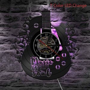 Vinyl Record Led Wandklok Modern Muziek Thema Gitaar Klok Muur Horloge Home Decor Muziekinstrumenten Voor Muziek liefde