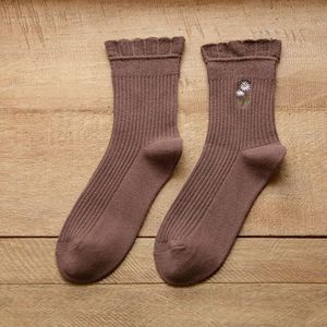 Winter Warm Vrouw Lange Sokken Kawaii Leuke Meisje Student Lange Buis Sokken Bloem Borduren Harajuku Retro Ruche Vrouwen Lange Sokken