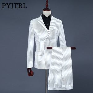 PYJTRL mannen Tweedelige Set Witte Streep Jurk Past Wedding Suits Voor Mannen Smoking Zachte Moderne Blazer Mannen suits