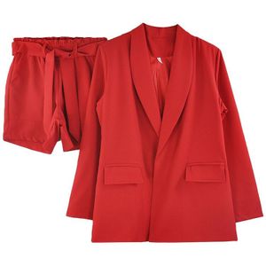 MVGIRLRU Lente zomer Vrouwen twee delige set Blazer Jacket + shorts Vrouwelijke Kantoor Dame Pak vrouwen 2 Delige Set