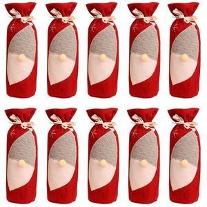 10 Stuks Herbruikbare Kerst Decor Beschermende Jurk Up Wijnfles Cover Home Party Faceless Santa Festival Eetkamer Champagne