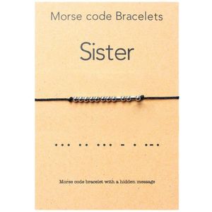 Zus Morse Code Armband Rvs Kralen Op Zijde Koord, Altijd Mijn Zus, forever Mijn Vriend-Perfect Zus Verjaardag Idee