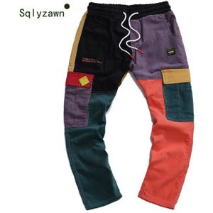 Corduroy Kleur Blok Patchwork Streetwear Cargo Broek Mannen en Vrouwen Vallen Harajuku Plaid Losse Harem Jogger Sweatpant Broek