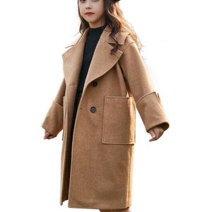Baby Meisjes Mode Herfst Winter Wollen Jas Voor Tiener Dikke Gewatteerde Lange Wol Blends Coat
